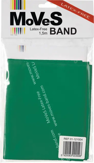 MoVeS Lateksfri Træningselastik 1,5 meter Grøn - kolli - 10 stk.