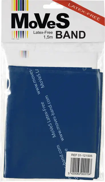 MoVeS Lateksfri Træningselastik 1,5 meter Blå - Kolli 10 stk.